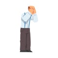 Grandpa Standing Covered His Face with Hands Vector Illustration