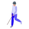 Grandpa with stick icon isometric vector. Grandfather walk.