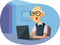 Grandpa Using Laptop Vector Cartoon Illustration