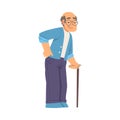 Grandpa Walking Leaning on Cane and Smiling Vector Illustration