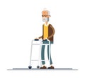 Grandpa walking with a walker. Vector illustration in a flat style