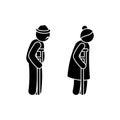 Grandparent stick figure old grandad grand mom vector illustration set. Grandfather and grandmother standing with crutch