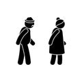 Grandparent stick figure old man, woman vector illustration set. Grandad and grandmother walking together isolated couple icon Royalty Free Stock Photo