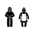 Grandparent stick man old male and lady isolated couple vector illustration set silhouette pictogram
