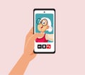 Video Call with Grandma Vector Cartoon Drawing Illustration