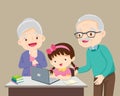 Grandparents be happy for something of children Girl using laptop Royalty Free Stock Photo