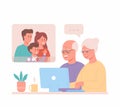 Grandparents call parents and little son from a laptop. Online chat