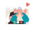 Grandparents call via webcam,communacation with grandparents during quarantine.Vector flat illustration.