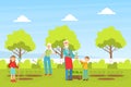 Grandparents and Children Working in Garden Together, Grandchildren Helping their Grandpa and Grandma Cartoon Vector