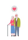 Grandparents couple in love, full length avatar on white background, successful family concept, tree of genus flat