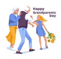 Grandparents Day Greeting card. A girl greets an elderly couple with