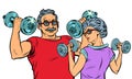 Grandparents do sports, fitness dumbbells Royalty Free Stock Photo