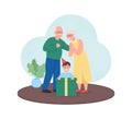 Grandparents give gift to boy 2D vector web banner, poster