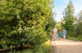 Grandparents and grandchild walking outdoors Royalty Free Stock Photo