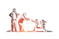 Grandparents, grandchildren, family, generation concept. Hand drawn isolated vector.