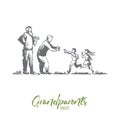 Grandparents, grandchildren, family, generation concept. Hand drawn isolated vector.
