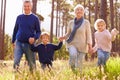 Grandparents and grandchildren walking in the countryside Royalty Free Stock Photo