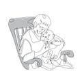 Grandparents line drawing vector sketch with baby