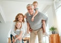 Grandparents are our first best friends. a senior couple feeling playful while bonding with their grandchildren at home. Royalty Free Stock Photo