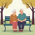 Grandparents In Park. Romantic Elderly People, Happy Senior Sit Together On. Flat design - generated by ai