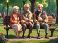 Grandparents In Park. Romantic Elderly People, Happy Senior Sit Together On. Flat design - generated by ai