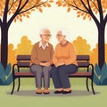 Grandparents In Park. Romantic Elderly People, Happy Senior Sit Together On. Flat design - generated by ai