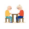 Grandparents playing checkers. Elderly people. Flat vector illustration