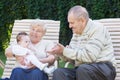 Grandparents playing with a little baby in the garden Royalty Free Stock Photo