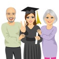 Grandparents proud and happy of granddaughter holding diploma on graduation ceremony day Royalty Free Stock Photo