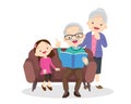 grandparents reading book with granddaughter 2 Royalty Free Stock Photo