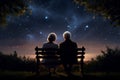 Grandparents sitting on bench. Generate Ai
