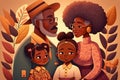 Grandparents with their granddaughters. Cartoon illustration. Black history month