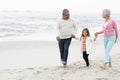 Grandparents Walking Along Beach With Granddaughter Royalty Free Stock Photo