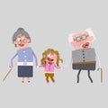 Grandparents walking with their granddaughter 3D