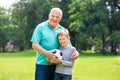 Grandson And Grandfather Playing Soccer Royalty Free Stock Photo