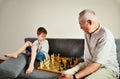 Grandson and grandpa playing chess