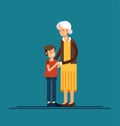 Grandson hugging his grandmother. Vector illustration