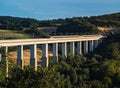 Panoramic view on passenger train TGV crossing the railway flyover. Royalty Free Stock Photo