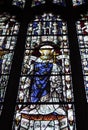 19th century stained glass window dedicated to saint edward the confessor and king in the medieval cartmel priory in cumbria