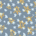Grange seamless pattern with hand drawn stars. Hand drawn trendy golden stars and inscriptions.