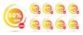 Sale tags set vector badges template, up to 10, 20, 30, 40, 50, 60, 70, 80, 90percent off. Red price sticker vector.