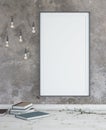 Grange wall with frame & books. Interior scene