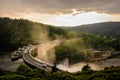 The Grangent dam on the Loire river near Saint-Etienne during a water release