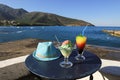 Granita, ice cream, hat by the sea, summer holidays concept. Royalty Free Stock Photo