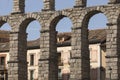 Granite arches of the Aqueduct of Segovia, Spain Royalty Free Stock Photo