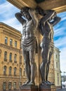 Granite Atlantes at the entrance of New Hermitage Museum, St. Petersburg, Russia