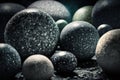 granite balls polished at night. Urban environment in abstract detail