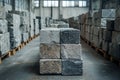 Granite blocks of different colors stacked on warehouse floor, ready for processing and distribution Royalty Free Stock Photo