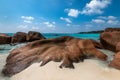Granite boulders at Anse Lazio beach at Praslin island Seychelles Royalty Free Stock Photo