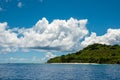 Granite coastline view of the tropical island of Marianne in Seychelles with blue sky